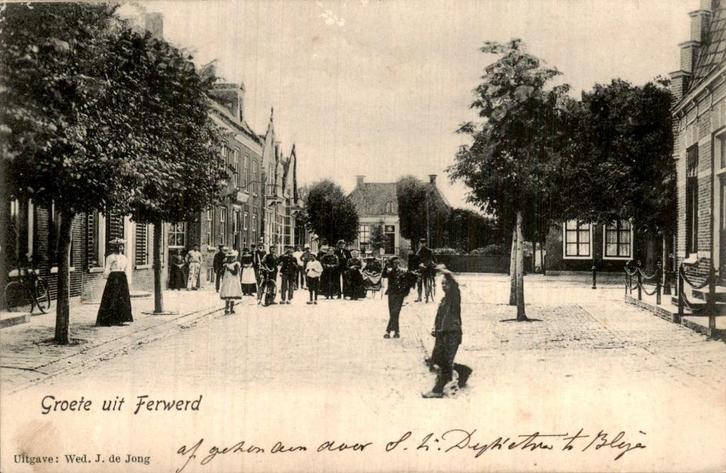 Ferwerd - Groet uit, Verzamelen, Ansichtkaarten | Nederland, Gelopen, Friesland, Voor 1920, Ophalen of Verzenden