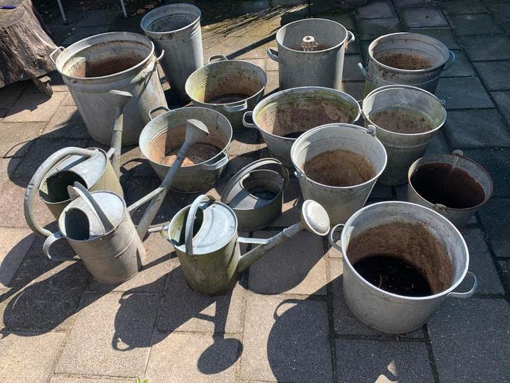 Vintage Zinken Emmer en Gieter Collectie, Tuin en Terras, Overige Tuin en Terras, Gebruikt, Ophalen