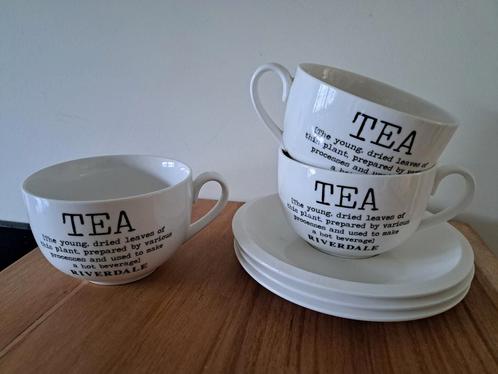 3 Riverdale Thee Kopjes & Schotels Set, Huis en Inrichting, Keuken | Servies, Nieuw, Kop(pen) en/of Schotel(s), Effen, Porselein
