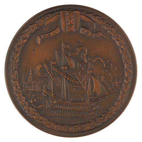 PENNING LAJOS RATKAI AMSTERDAM 700 JAAR STAD 1975, Postzegels en Munten, Penningen en Medailles, Brons, Nederland, Verzenden