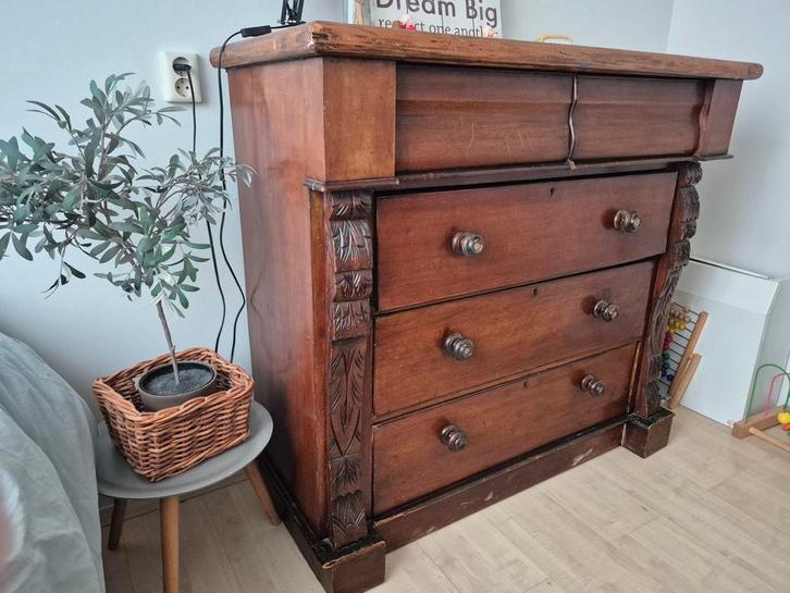 Oude Engelse Ladekast, Huis en Inrichting, Kasten | Ladekasten, Gebruikt, 100 tot 150 cm, 50 tot 100 cm, 25 tot 50 cm, Overige houtsoorten