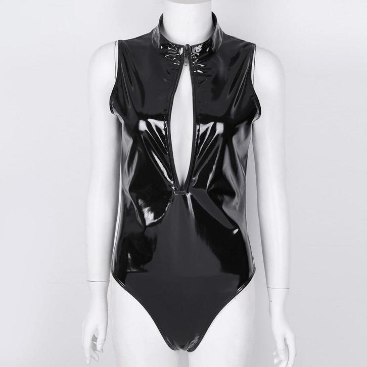 Catsuit romper wetlook bodysuit leren sexy dames vrouwen, Kleding | Dames, Ondergoed en Lingerie, Body of Korset, Zwart, Verzenden