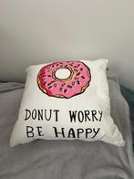 Donut worry be happy kussen 40x40cm, nieuw, Nieuw, Ophalen of Verzenden, Wit, Vierkant