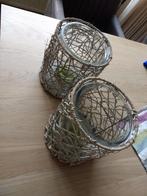 2 Windlichten, glas met riet, Ophalen, Overige materialen, Beige, Zo goed als nieuw