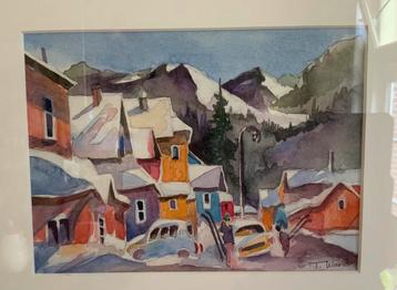 Aquarel T. Ward besneeuwd dorp beschikbaar voor biedingen