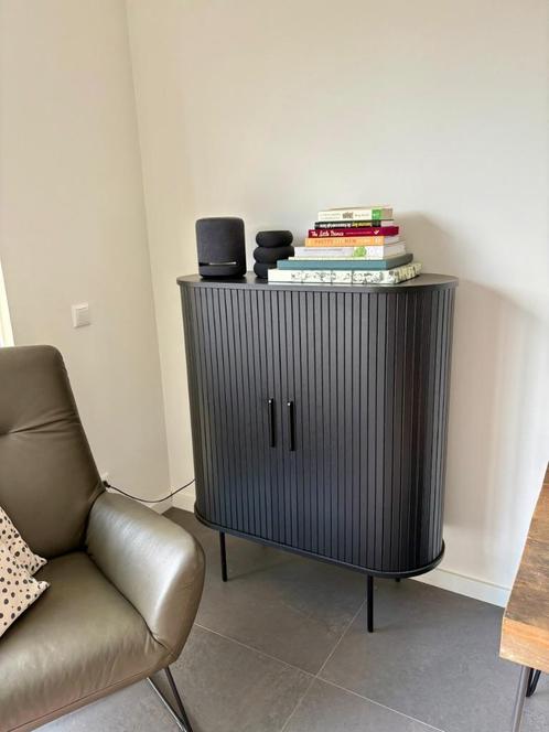 Home24 Black Sideboard with Sliding Door, Huis en Inrichting, Kasten | Roldeurkasten en Archiefkasten, Zo goed als nieuw, 100 tot 150 cm