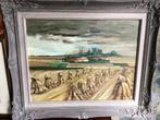 Schilderij op doek van boerderij met hooischoven, Ophalen of Verzenden