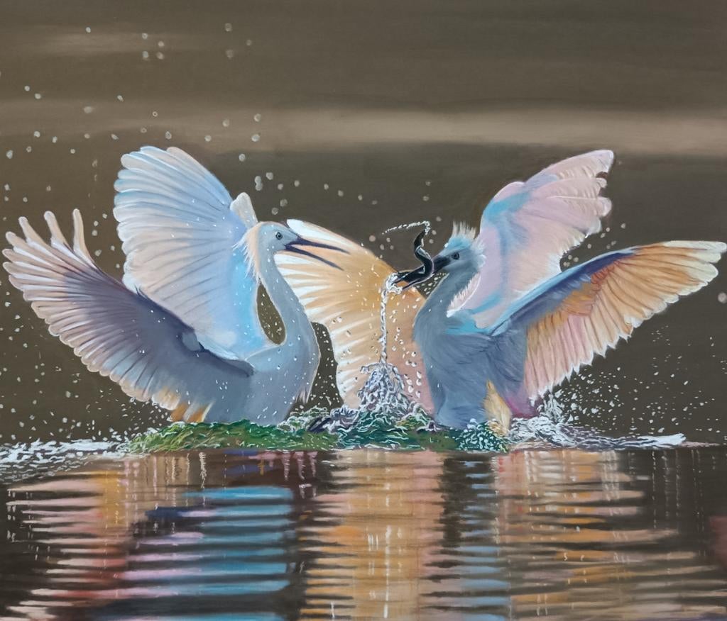 schilderij The Birds gemaakt met softpastel op Pastelmat 39x, Antiek en Kunst, Ophalen of Verzenden