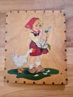 Vintage Schilderij op Hout - Meisje met Gans, Ophalen of Verzenden