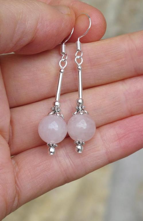 Prachtige chique oorbellen met Rozenkwarts edelstenen, Sieraden, Tassen en Uiterlijk, Oorbellen, Nieuw, Hangers, Zilver, Roze