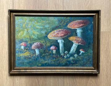 Aquarel paddestoelen G.G.A. de Buhr in goudkleurige lijst beschikbaar voor biedingen