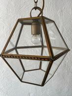 Vintage hexagon Hanglamp met Glas en Messing, Gebruikt, 50 tot 75 cm, A, Ophalen of Verzenden