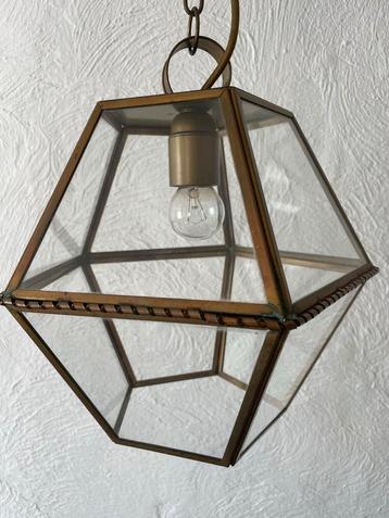 Vintage hexagon Hanglamp met Glas en Messing beschikbaar voor biedingen