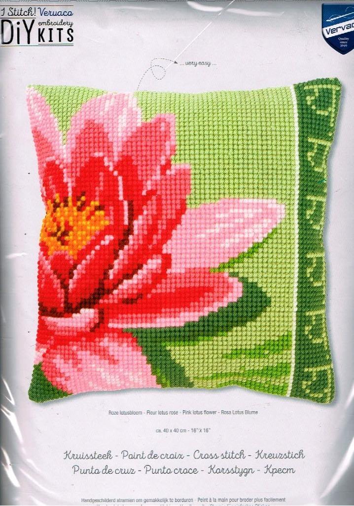 Cado vervaco  borduurpakket  kussen lotusbloem  rose, Hobby en Vrije tijd, Borduren en Borduurmachines, Nieuw, Borduurpakket, Handborduren