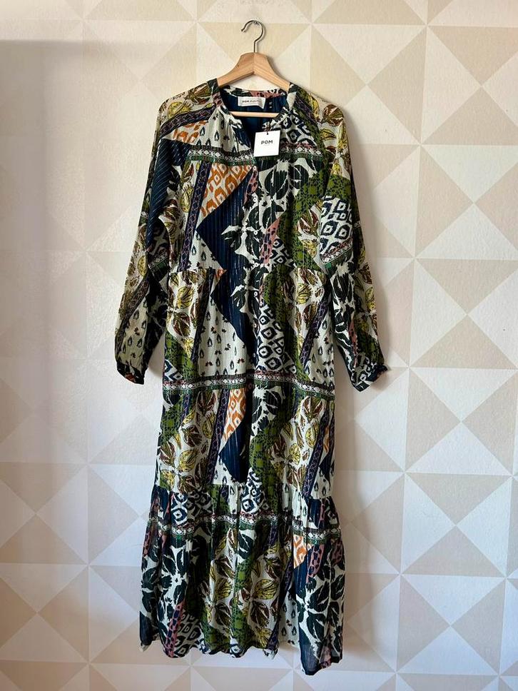 Pom Amsterdam maxi jurk beige Azteken M/38 NIEUW, Kleding | Dames, Jurken, Nieuw, Maat 38/40 (M), Beige, Onder de knie, Ophalen of Verzenden