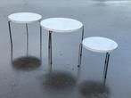 Vintage set van drie ronde bijzettafeltjes jaren 70 design, Ophalen, Vintage