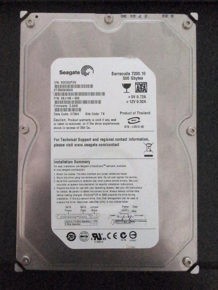 Seagate Barracuda 500GB SATA HDD, Computers en Software, Harde schijven, Gebruikt, Desktop, Intern, HDD, SATA, Ophalen of Verzenden