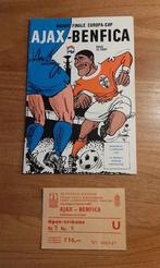 Programma en kaartje 1/4 finale Ajax v Benfica 1969, Verzamelen, Verzenden, Gebruikt, Ajax, Boek of Tijdschrift