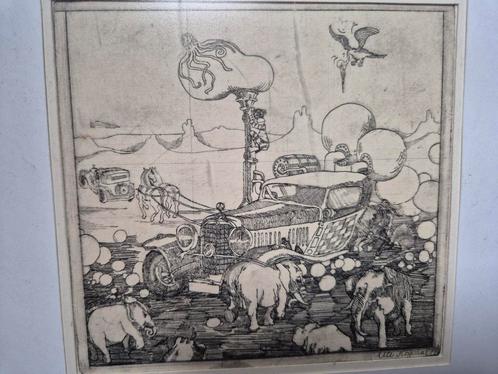 Uta Kopprau Ets - Surrealistisch Tafereel, Antiek en Kunst, Kunst | Etsen en Gravures, Ophalen of Verzenden