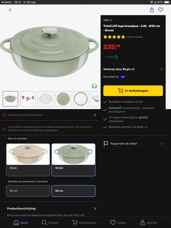 Tefal LOV Gietijzeren Serveerpan 28cm lichtgroen nieuw, Computers en Software, Netwerk switches, Nieuw, Ophalen of Verzenden