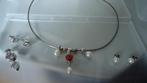 Zilver 4 in 1 sprang ketting met 6 hangers en 2p oorbellen, Verzenden, Zo goed als nieuw, Met edelsteen, Zilver