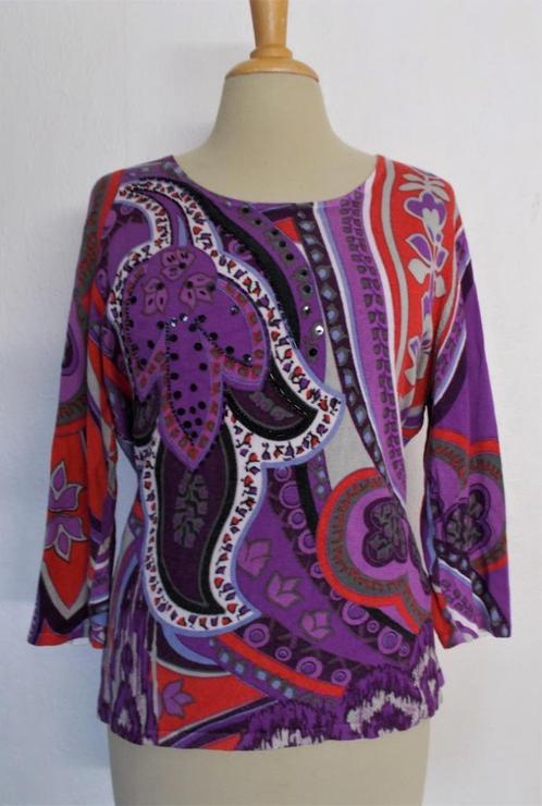Fleurig stretch print top/truitje van Gerry Weber! L, Kleding | Dames, Tops, Zo goed als nieuw, Maat 42/44 (L), Paars, Lange mouw
