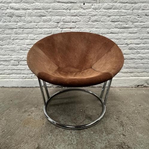 midcentury design ballon chair - chroom, suede - Lusch&Co, Huis en Inrichting, Fauteuils, Gebruikt, Leer, Metaal, 50 tot 75 cm