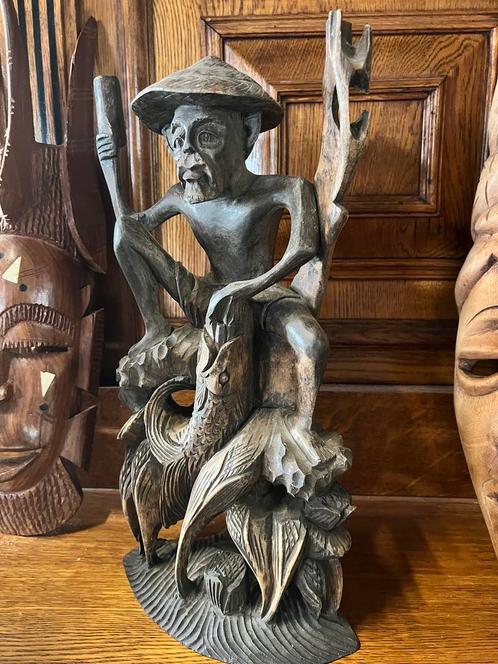 Vintage Houten Visser handgestoken uit Bali, Antiek en Kunst, Kunst | Niet-Westerse kunst, Ophalen of Verzenden