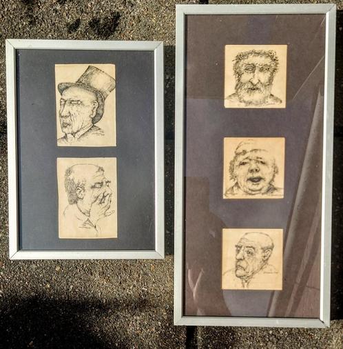 Rob Vlaanderen (1943)  5 portretten 1980, inkt op papier, Antiek en Kunst, Kunst | Schilderijen | Klassiek, Verzenden