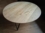 Salontafel eikenhout en zwart metalen onderstel 90 x 40 cm, Ophalen, Gebruikt, 50 tot 100 cm, Rond