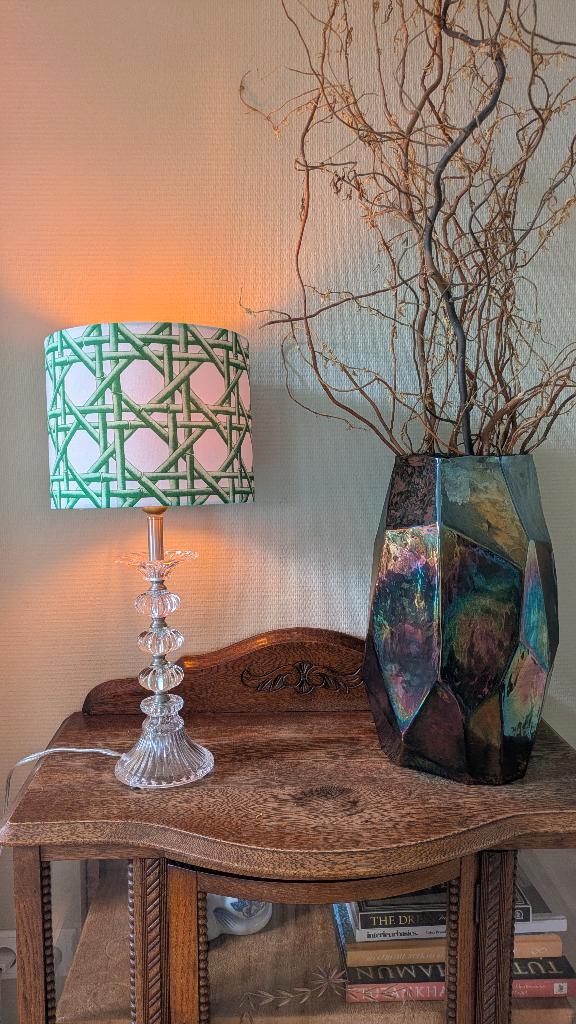 Glazen tafellamp, Huis en Inrichting, Lampen | Tafellampen, Gebruikt, Minder dan 50 cm, Glas, Metaal, Ophalen of Verzenden