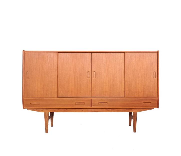 Westergaard teak design highboard met schuifdeuren, Huis en Inrichting, Kasten | Dressoirs, Gebruikt, 150 tot 200 cm, 25 tot 50 cm
