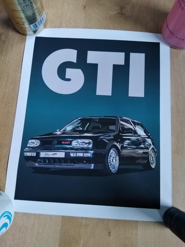 Canvas poster golf GTI, Minder dan 50 cm, Nieuw, Ophalen of Verzenden, Foto of Poster