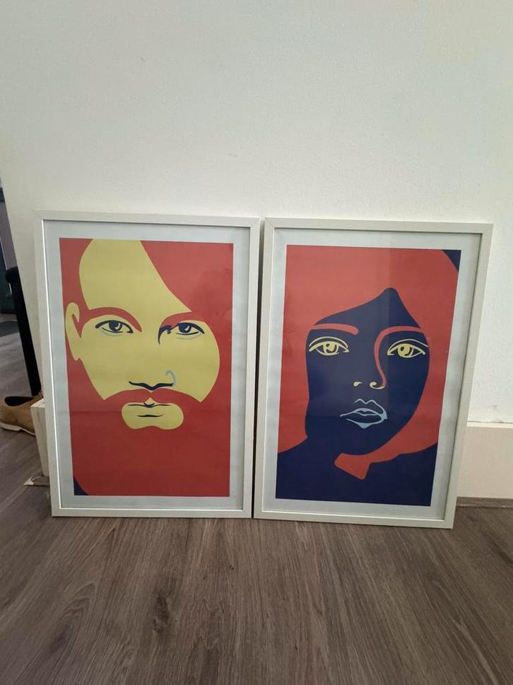 Set van 2 kunstlijsten / 2 framed art pictures, Antiek en Kunst, Kunst | Schilderijen | Abstract, Ophalen