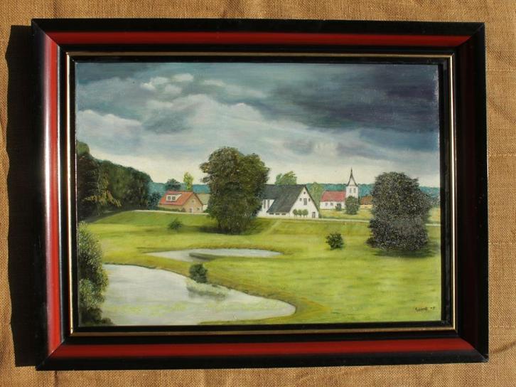 schilderij 7, dorpje aan de dijk, Antiek en Kunst, Kunst | Schilderijen | Klassiek, Ophalen