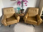 2 goudkleurige fauteuils, Huis en Inrichting, Fauteuils, Ophalen, Gebruikt, 75 tot 100 cm, Leer