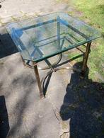 Koperkleurige salontafel met glasplaat, Gebruikt, 100 tot 150 cm, Vierkant, Metaal