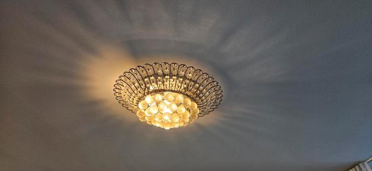 Plafondlamp met kristallen ballen - 50cm, Huis en Inrichting, Lampen | Plafondlampen, Gebruikt, Glas, Metaal, Ophalen