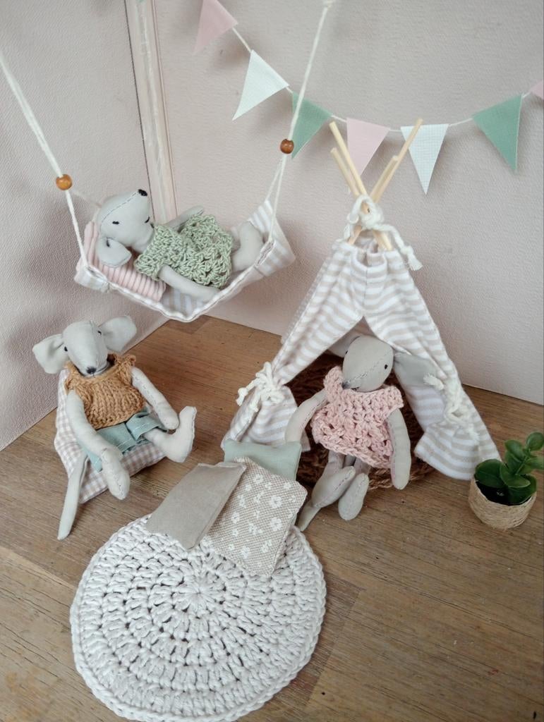 Tipi tent hangmatje muizenhuis poppenhuis, Ophalen of Verzenden, Nieuw, Poppenhuis