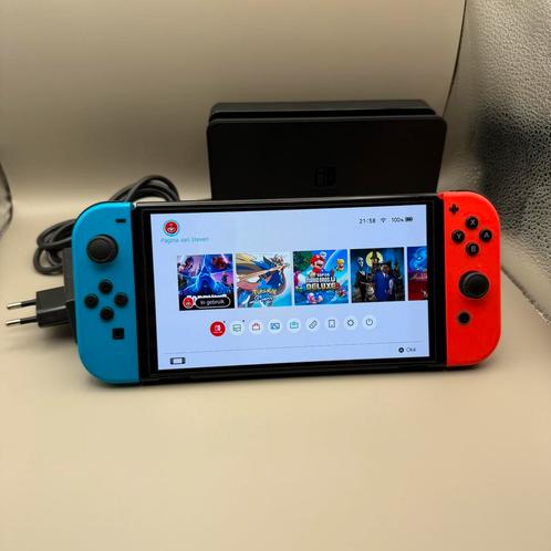 Nintendo Switch OLED Console + Joy-Cons + Dock + Oplader, Spelcomputers en Games, Spelcomputers | Nintendo Switch, Zo goed als nieuw