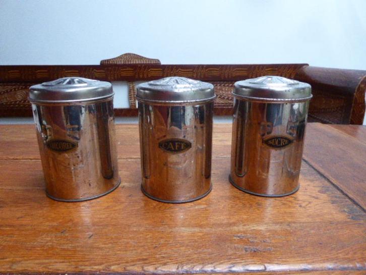 3 antieke metalen voorraadbussen voorraadblikken, Antiek en Kunst, Antiek | Woonaccessoires, Ophalen of Verzenden