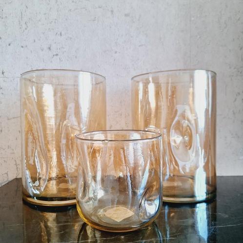Chique amberkleurige windlichten vazen kaarsenstandaards, Huis en Inrichting, Woonaccessoires | Kandelaars en Kaarsen, Nieuw, Minder dan 25 cm