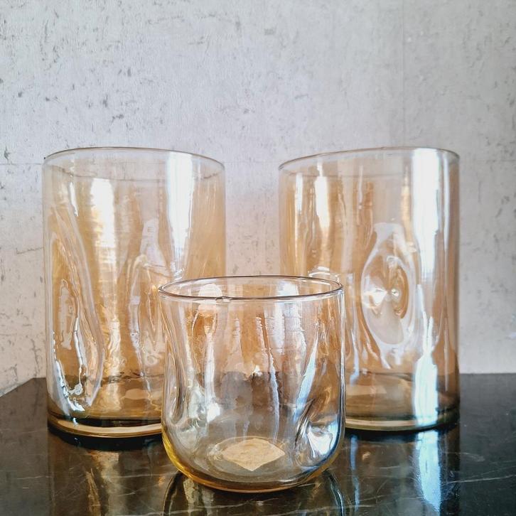 Chique amberkleurige windlichten vazen kaarsenstandaards, Huis en Inrichting, Woonaccessoires | Kandelaars en Kaarsen, Nieuw, Minder dan 25 cm