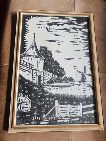 Houtsnede Enkhuizen Gouwsboom met molen Kolhorn  beschikbaar voor biedingen