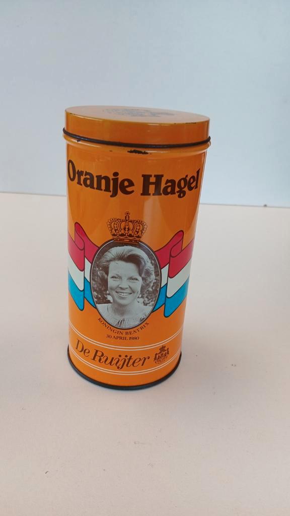 Blikje oranje hagel, troonwisseling Juliana en Beatrix, Verzamelen, Blikken, Zo goed als nieuw, Overige, Ophalen of Verzenden