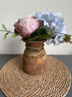 Houten vaas en kunstbloemen, Ophalen, Overige materialen, Overige kleuren, Zo goed als nieuw
