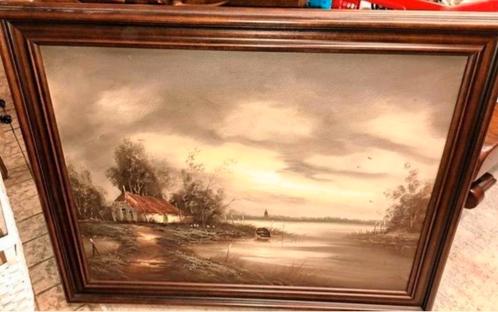 Schilderij W. Kloos - Landschap op Doek, Antiek en Kunst, Kunst | Schilderijen | Klassiek, Ophalen