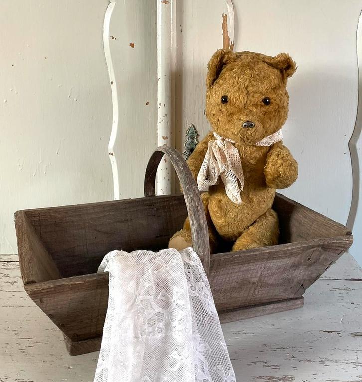 Brocante oude Franse houten plukbak, Antiek en Kunst, Curiosa en Brocante, Verzenden