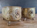 2st antieke koperen jardiniere leeuwenkop op leeuwen-poten, Antiek en Kunst, Ophalen of Verzenden, Koper