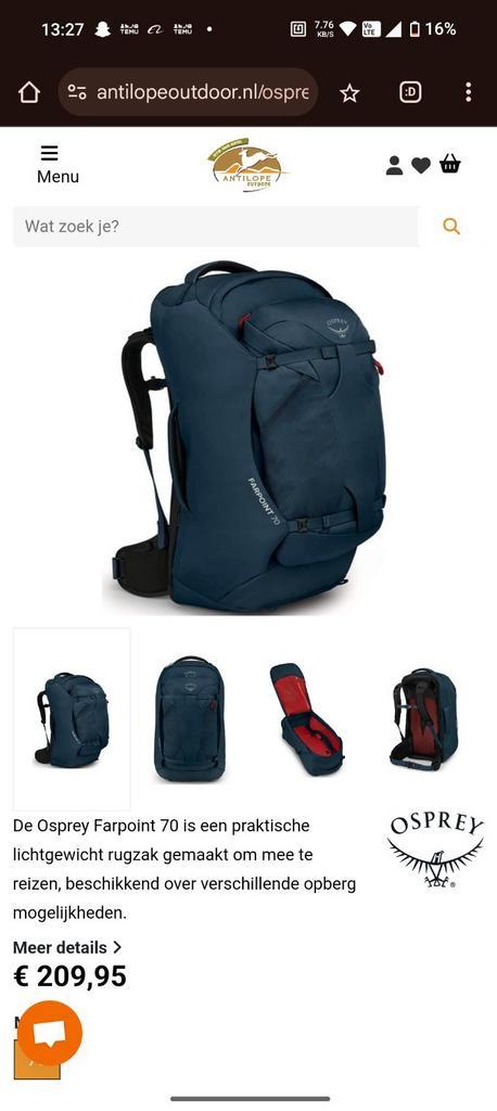 Osprey Farpoint 70  backpack rugzak als NEW, Sieraden, Tassen en Uiterlijk, Tassen | Rugtassen, Zo goed als nieuw, Ophalen of Verzenden